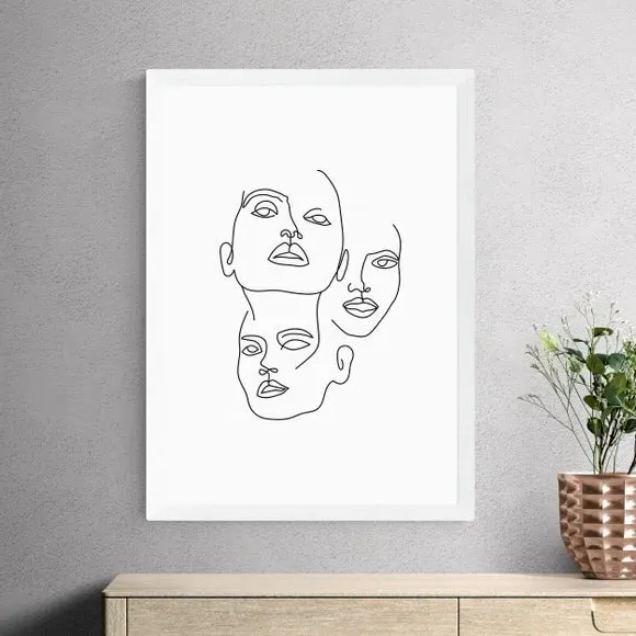 Three Line Art Faces Print - Black