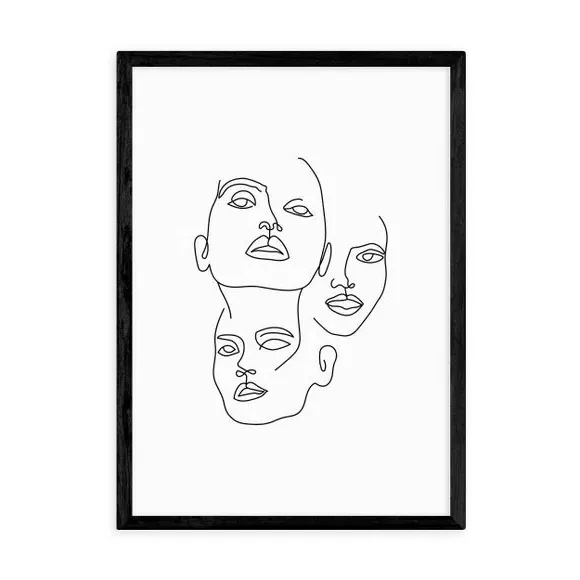Three Line Art Faces Print - Black
