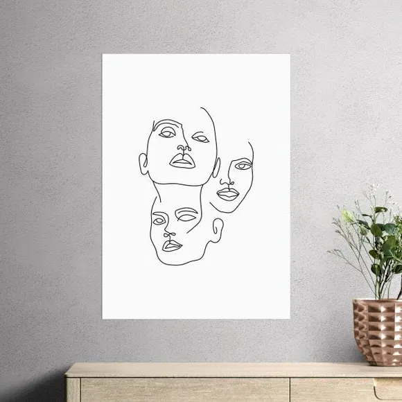 Three Line Art Faces Print - Black