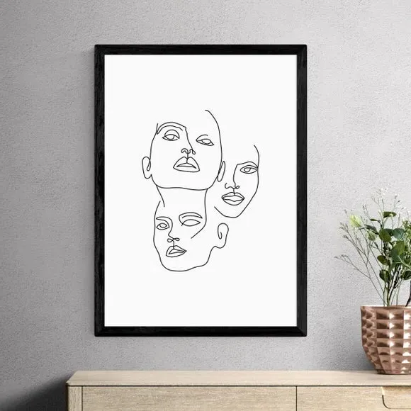 Three Line Art Faces Print - Black