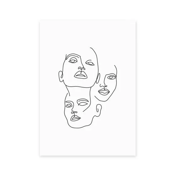 Three Line Art Faces Print - Black