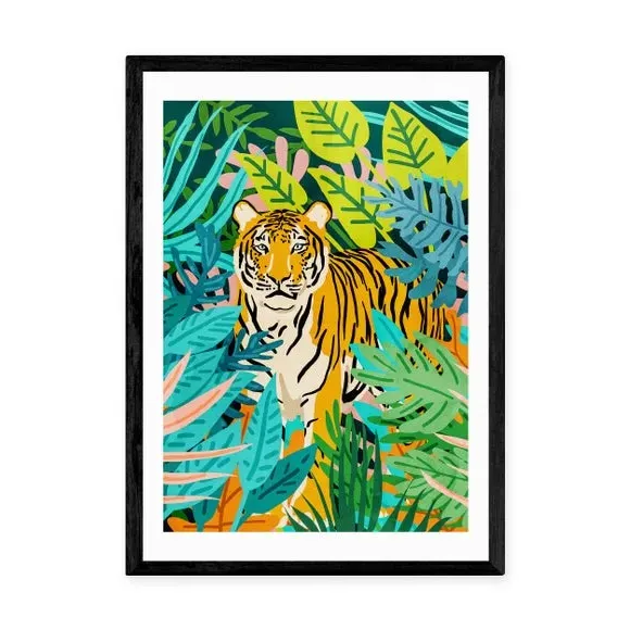 Tiger Botanical Wall Print - Multicolor, Paper