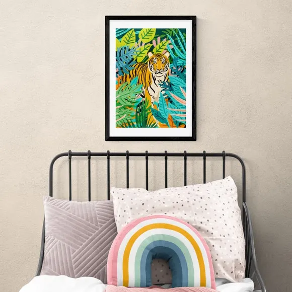 Tiger Botanical Wall Print - Multicolor, Paper