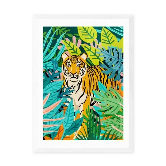 Tiger Botanical Wall Print - Multicolor, Paper