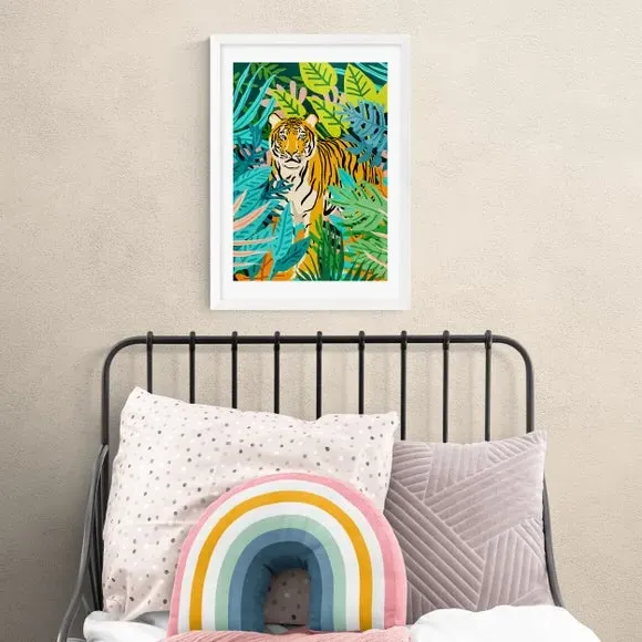 Tiger Botanical Wall Print - Multicolor, Paper