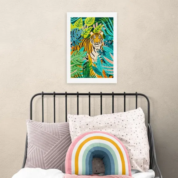 Tiger Botanical Wall Print - Multicolor, Paper