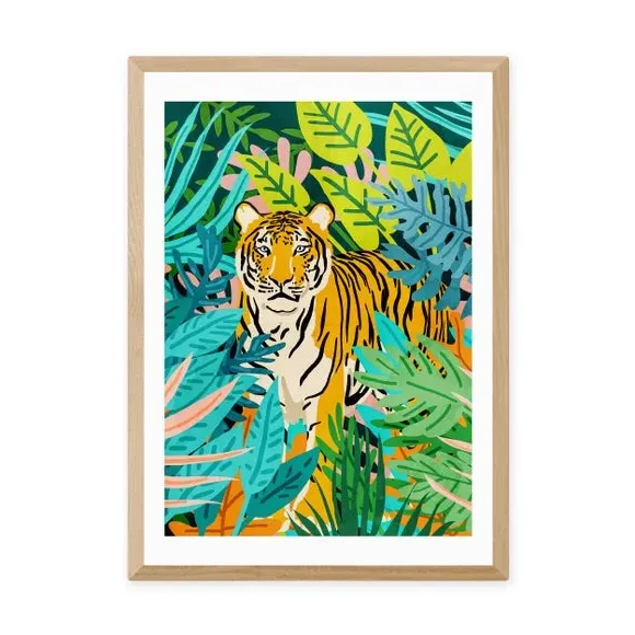 Tiger Botanical Wall Print - Multicolor, Paper