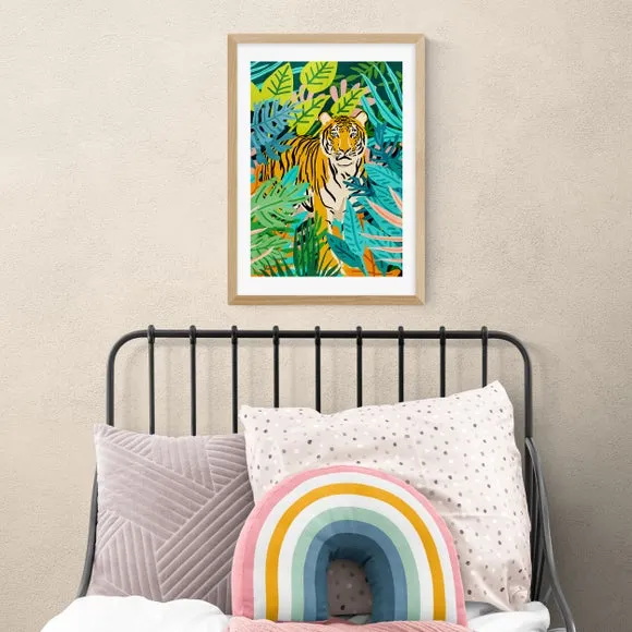 Tiger Botanical Wall Print - Multicolor, Paper
