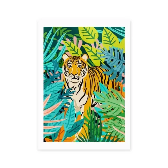Tiger Botanical Wall Print - Multicolor, Paper