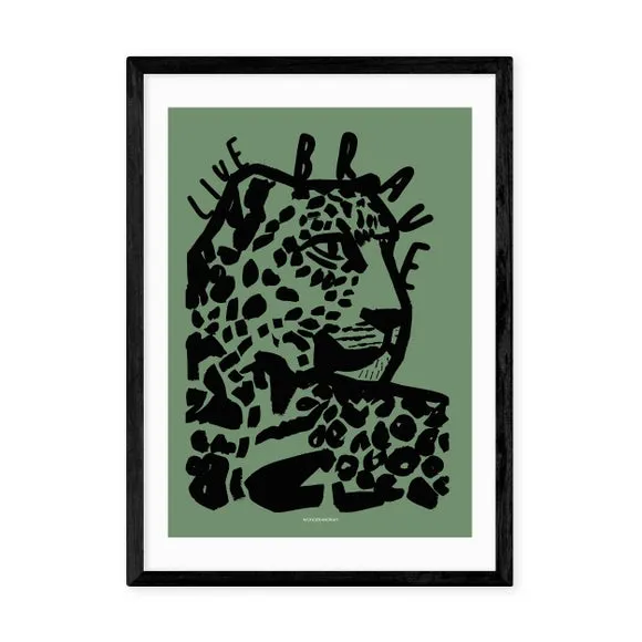 Tiger Print Wall Art with Typography - Green