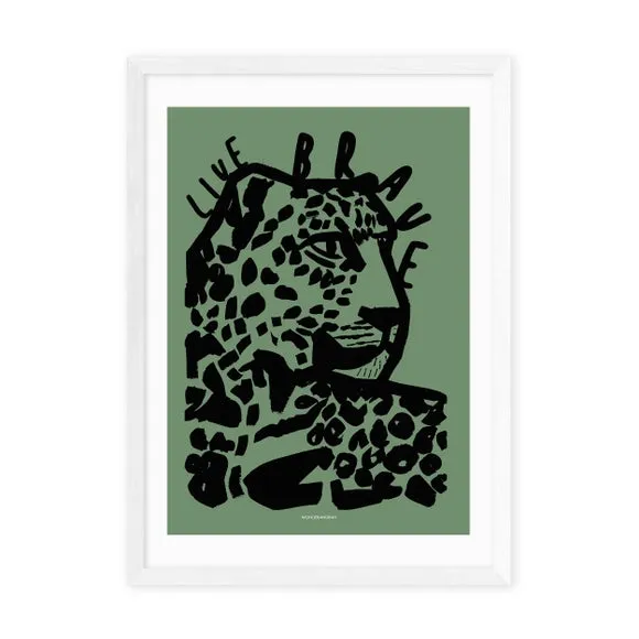 Tiger Print Wall Art with Typography - Green