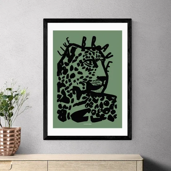 Tiger Print Wall Art with Typography - Green