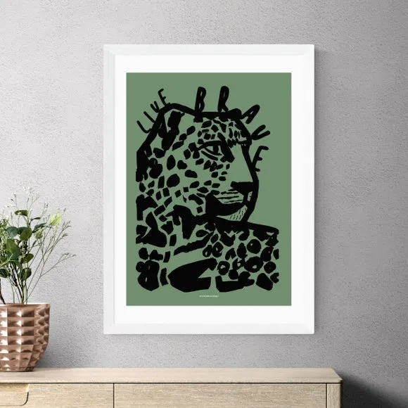 Tiger Print Wall Art with Typography - Green