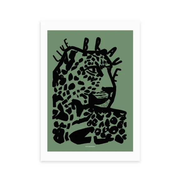Tiger Print Wall Art with Typography - Green