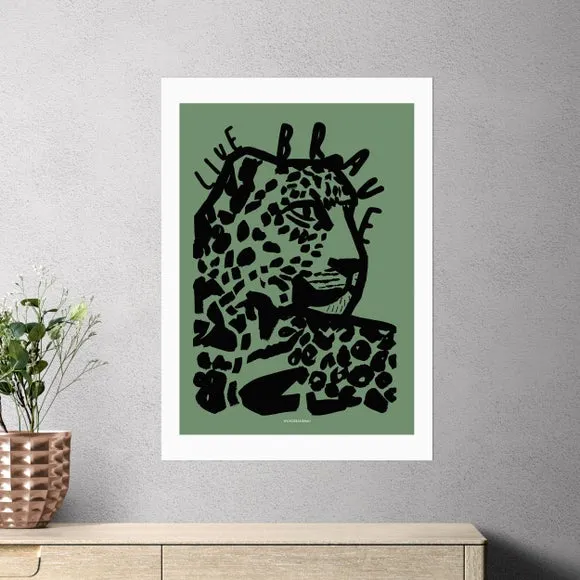 Tiger Print Wall Art with Typography - Green image