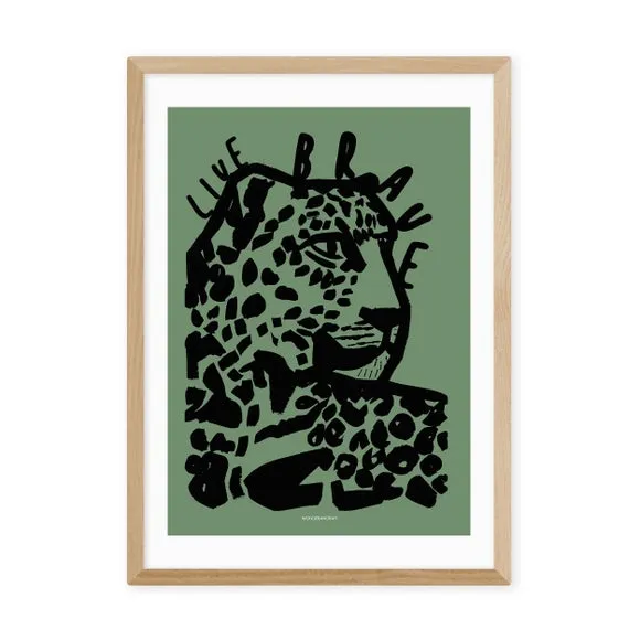 Tiger Print Wall Art with Typography - Green