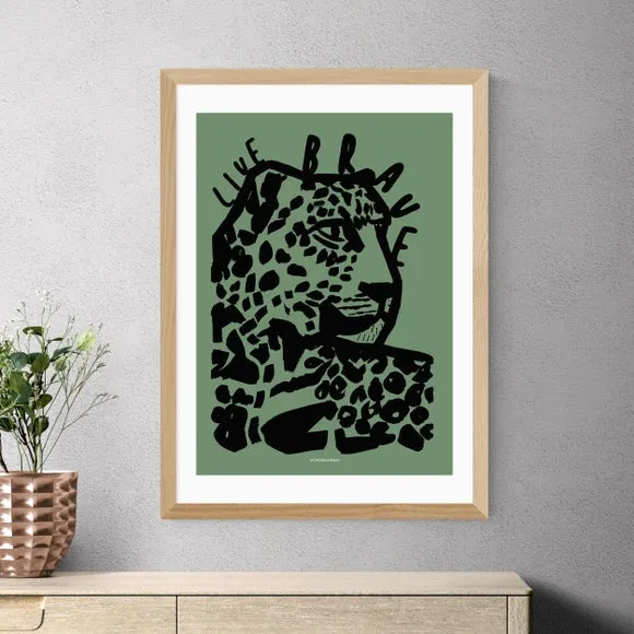 Tiger Print Wall Art with Typography - Green