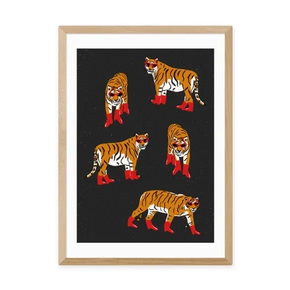Tigers In Red Boots Wall Print - Orange