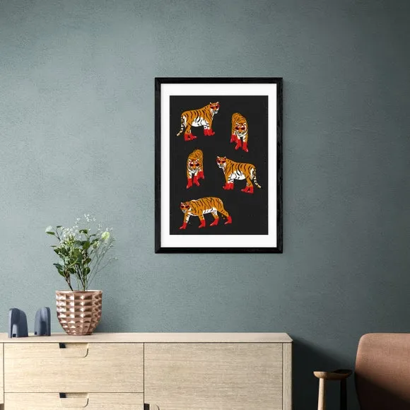 Tigers In Red Boots Wall Print - Orange