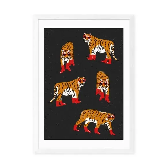 Tigers In Red Boots Wall Print - Orange