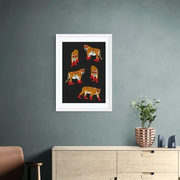 Tigers In Red Boots Wall Print - Orange