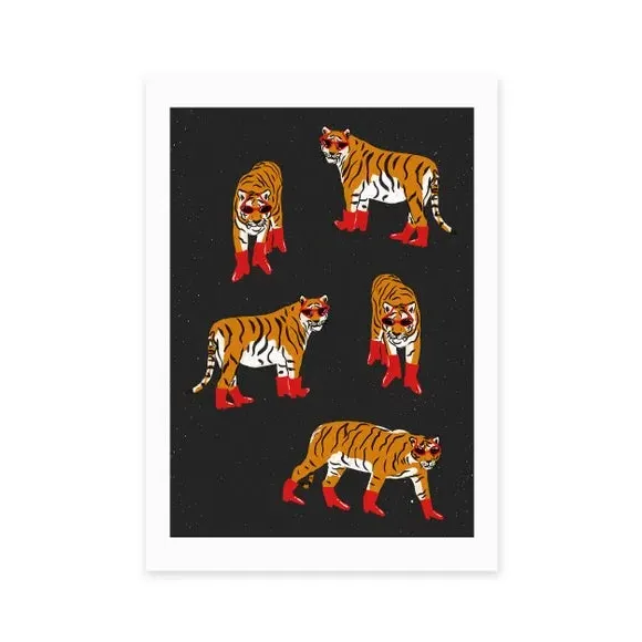 Tigers In Red Boots Wall Print - Orange