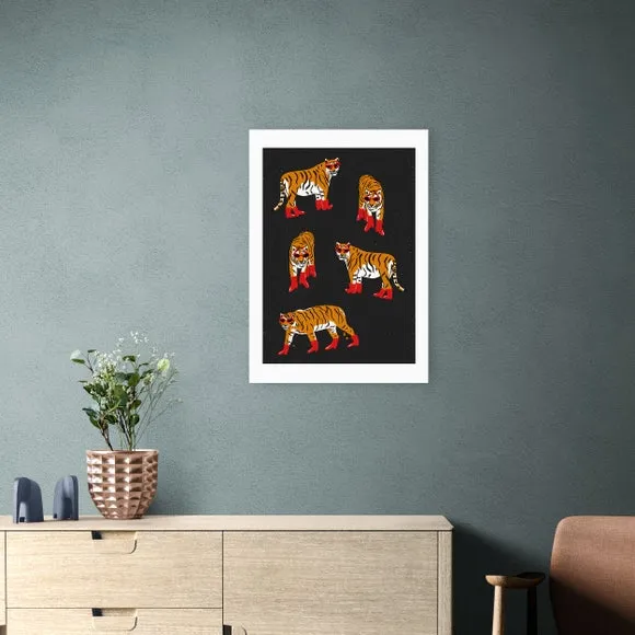 Tigers In Red Boots Wall Print - Orange image