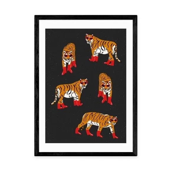 Tigers In Red Boots Wall Print - Orange