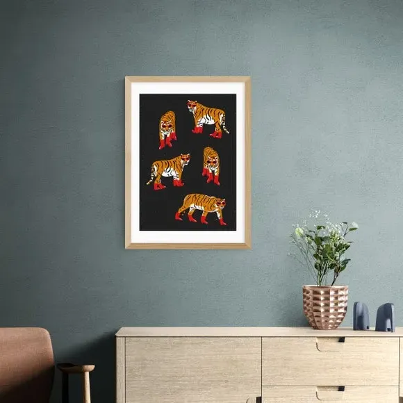 Tigers In Red Boots Wall Print - Orange