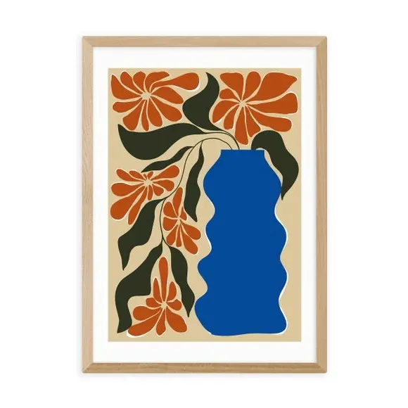 Tropical Flower Pot Art Print - Blue