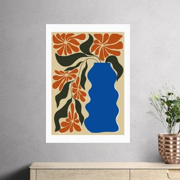 Tropical Flower Pot Art Print - Blue