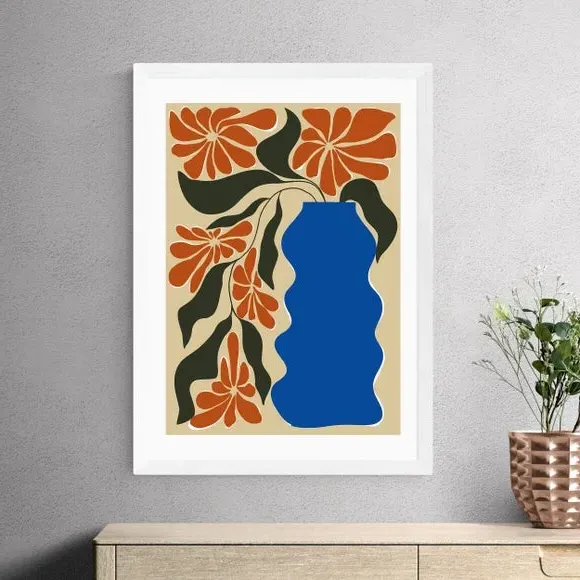 Tropical Flower Pot Art Print - Blue