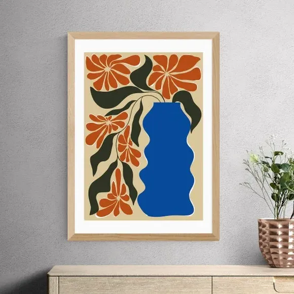 Tropical Flower Pot Art Print - Blue