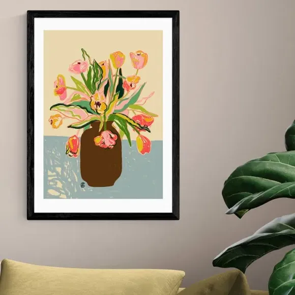 Tulips Wall Print - Blue, Paper
