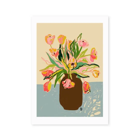Tulips Wall Print - Blue, Paper