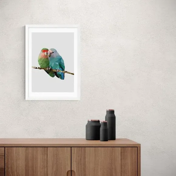 Two Love Birds Wall Print - Multicolor, Paper