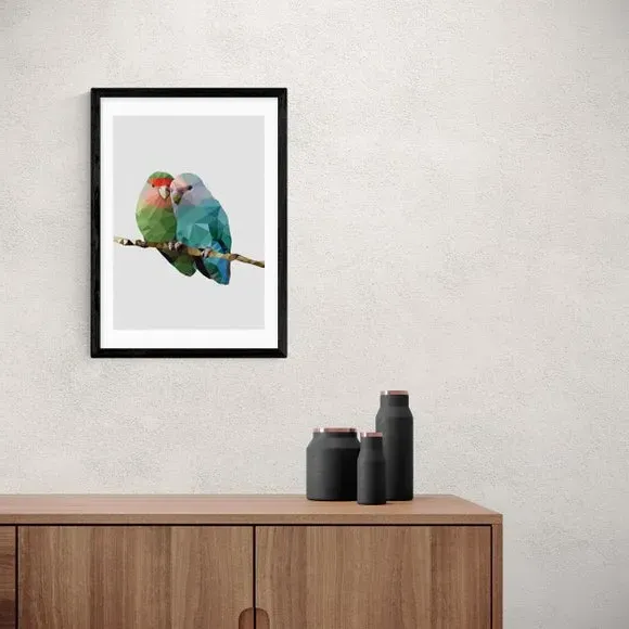 Two Love Birds Wall Print - Multicolor, Paper