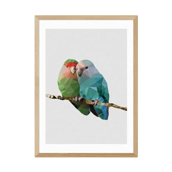 Two Love Birds Wall Print - Multicolor, Paper