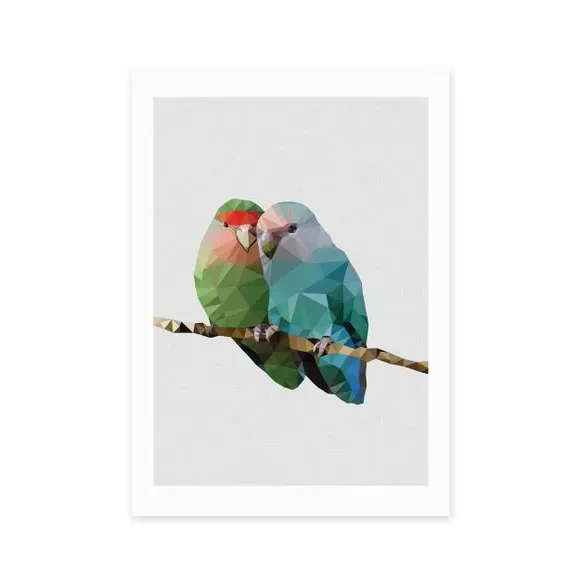 Two Love Birds Wall Print - Multicolor, Paper image