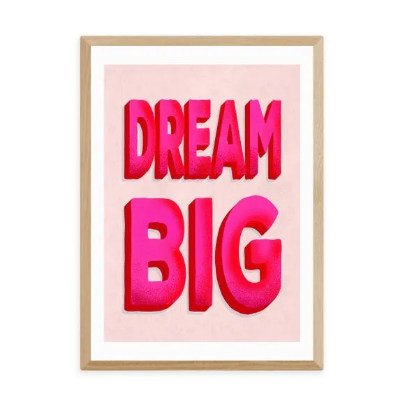 Typographic Wall Print Dream Big - Pink, Paper