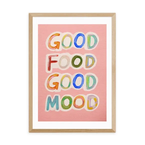 Typographic Wall Print Good Food Good Mood - Pink