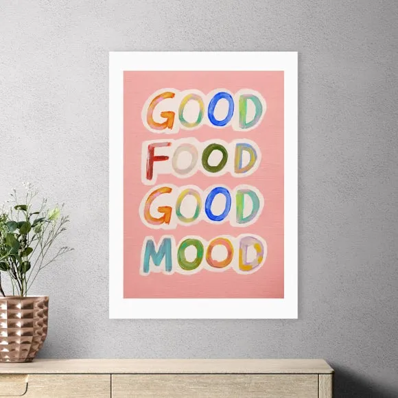 Typographic Wall Print Good Food Good Mood - Pink