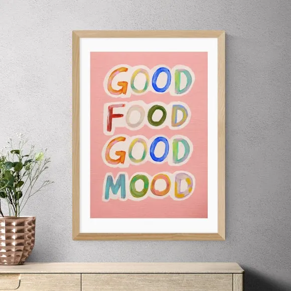 Typographic Wall Print Good Food Good Mood - Pink