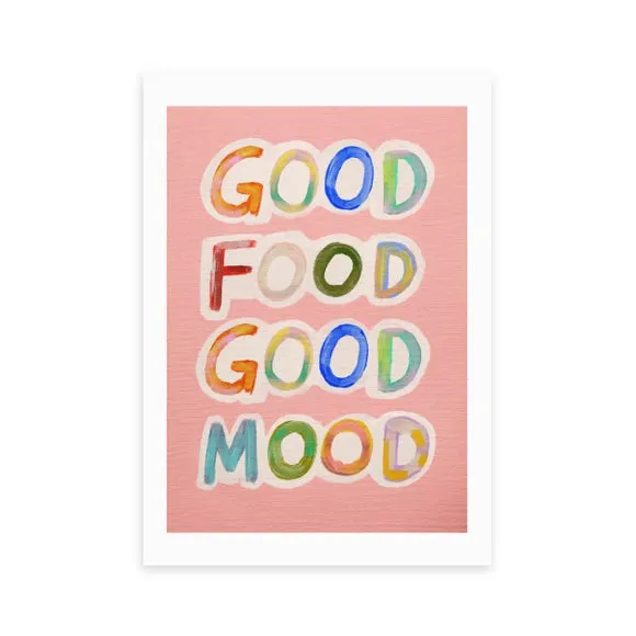 Typographic Wall Print Good Food Good Mood - Pink