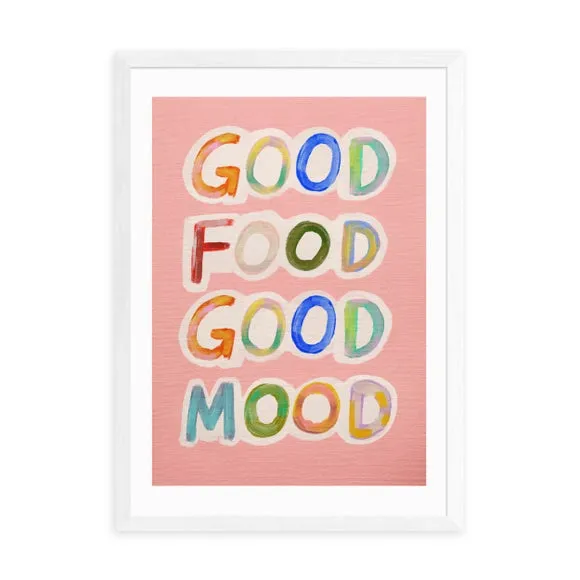 Typographic Wall Print Good Food Good Mood - Pink