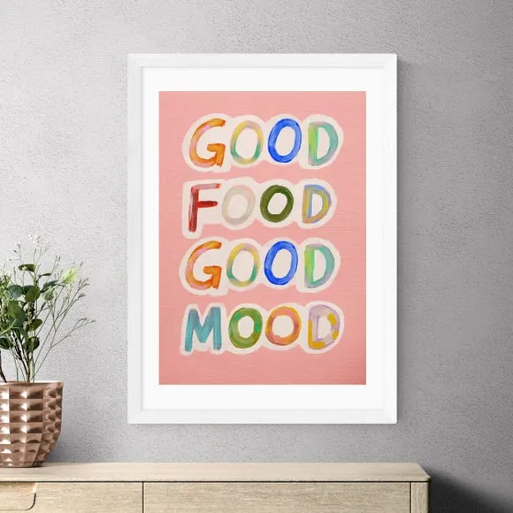 Typographic Wall Print Good Food Good Mood - Pink