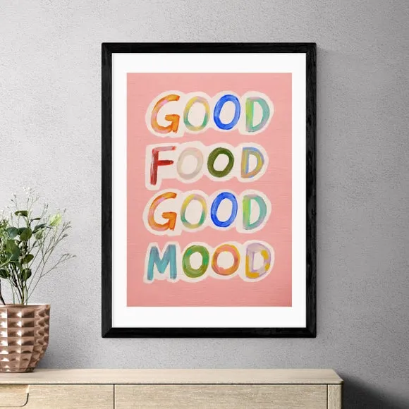 Typographic Wall Print Good Food Good Mood - Pink
