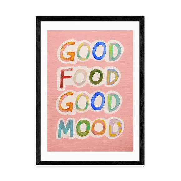 Typographic Wall Print Good Food Good Mood - Pink