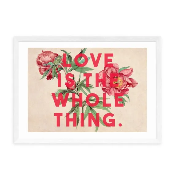 Typography Wall Print with Florals - Red
