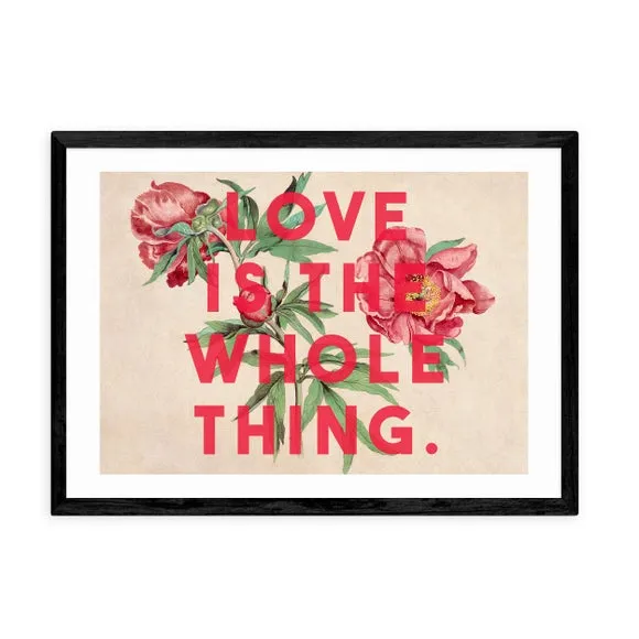 Typography Wall Print with Florals - Red